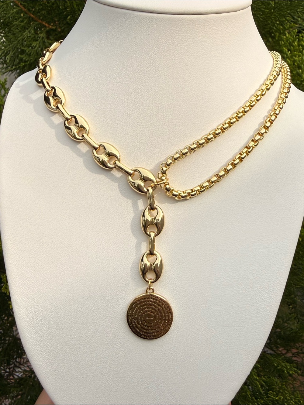 Layered Gold-Tone Medallion Chain Necklace